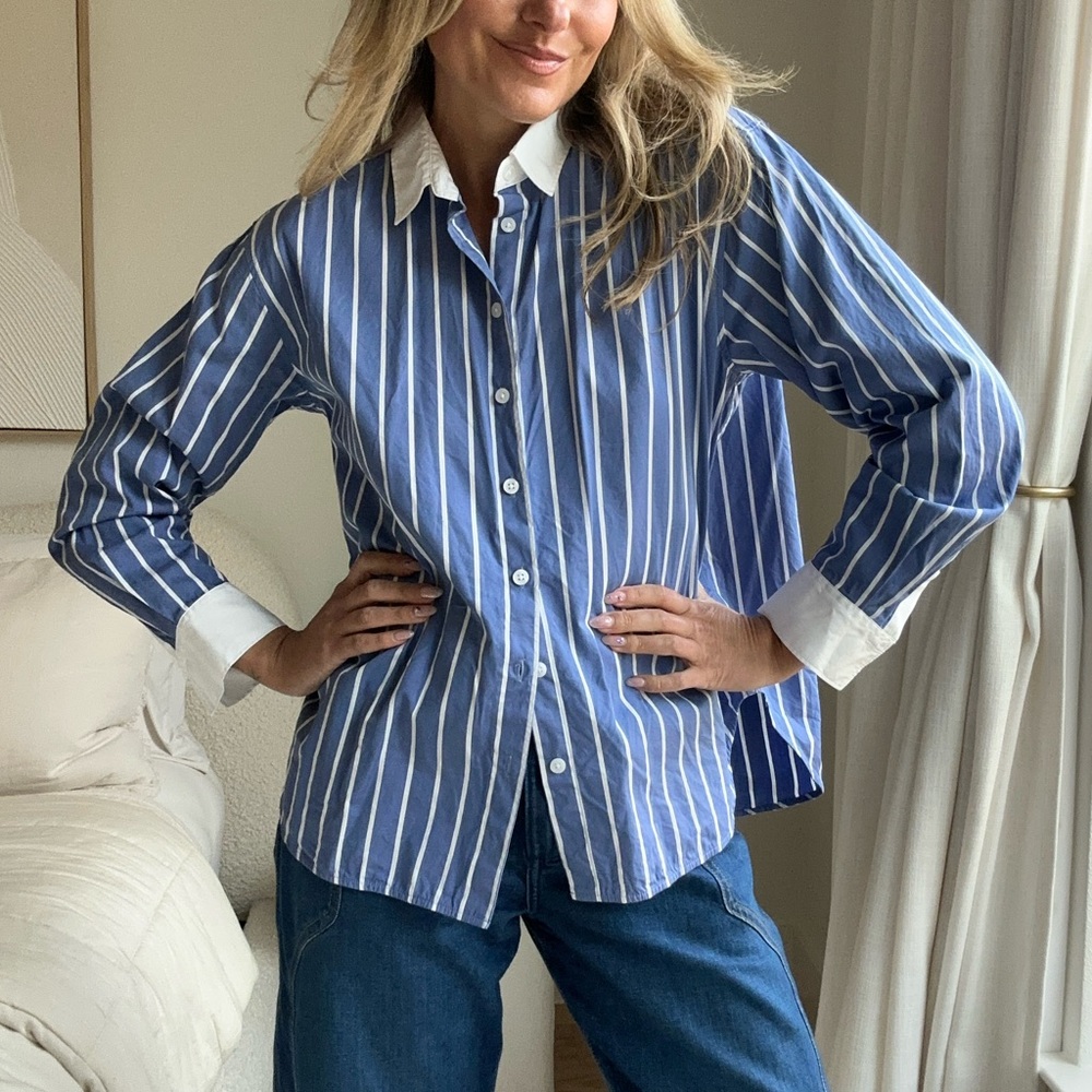 Spanx 100% cotton Stripe Button-down Shirt